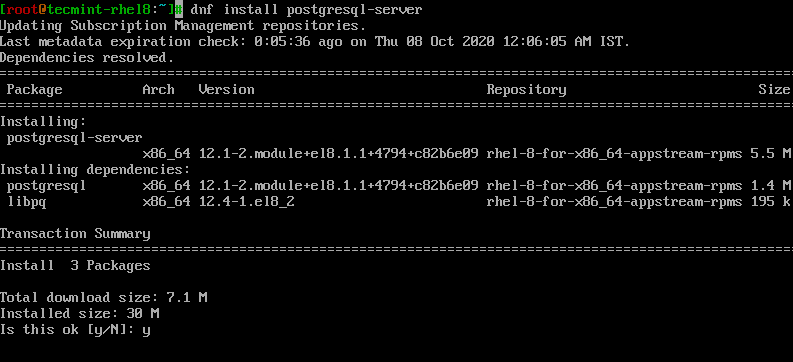 Installa PostgreSQL in RHEL 8