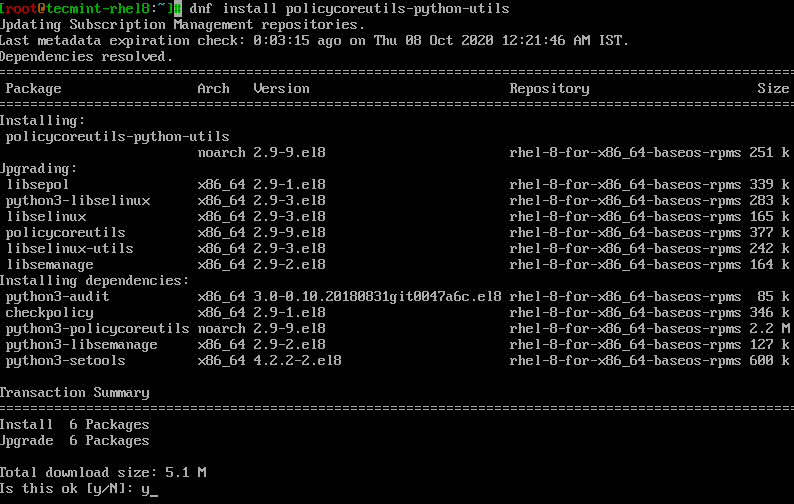 Installa Python Policycoreutils in RHEL 8