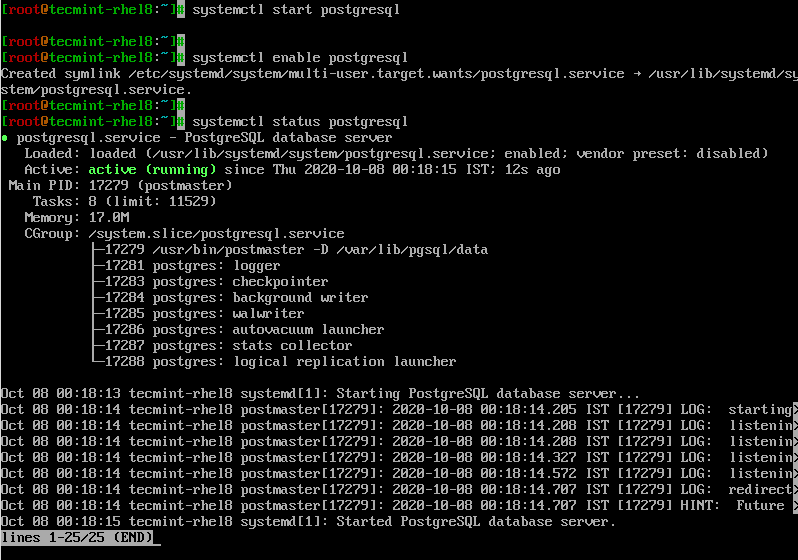 Verifica lo stato di PostgreSQL