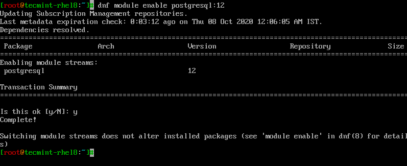 Abilita il modulo per PostgreSQL