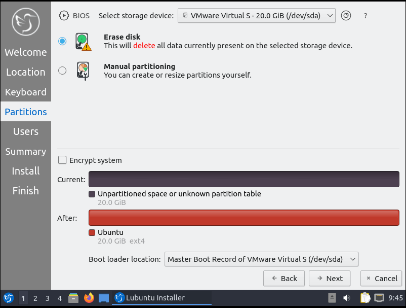 Partizionamento Lubuntu