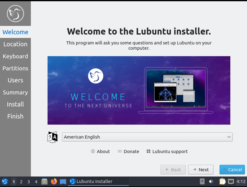 Scegli la lingua Lubuntu