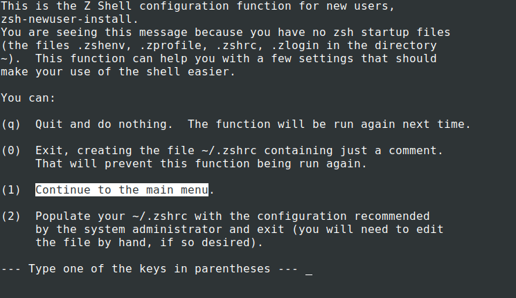 Nuova configurazione Zsh utente