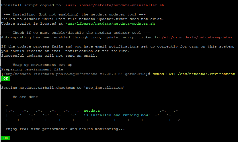 Riepilogo dell'installazione di Netdata