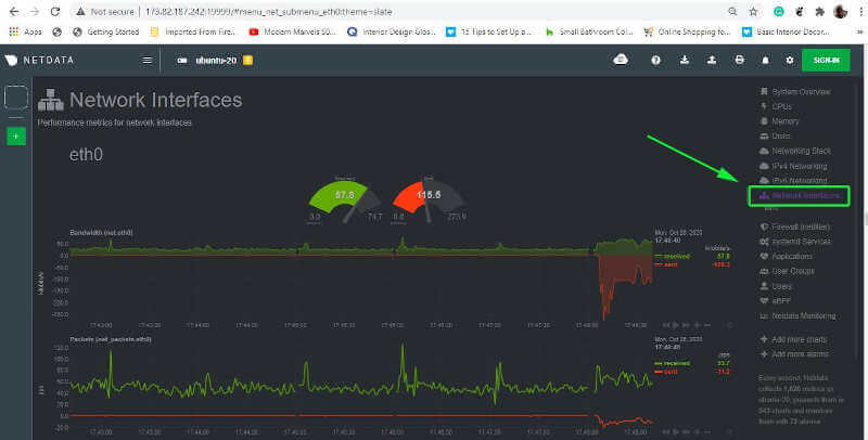 Netdata Controlla le statistiche di rete di Ubuntu