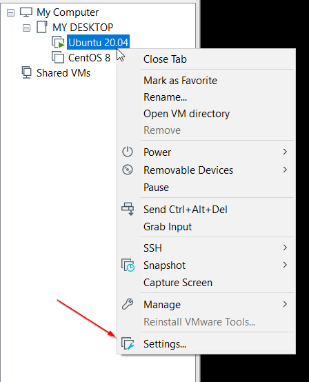 Impostazioni host VMWare