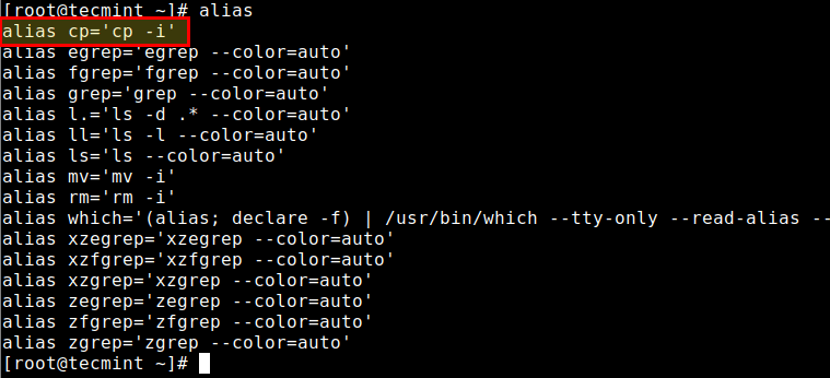 Visualizza tutti gli alias Linux