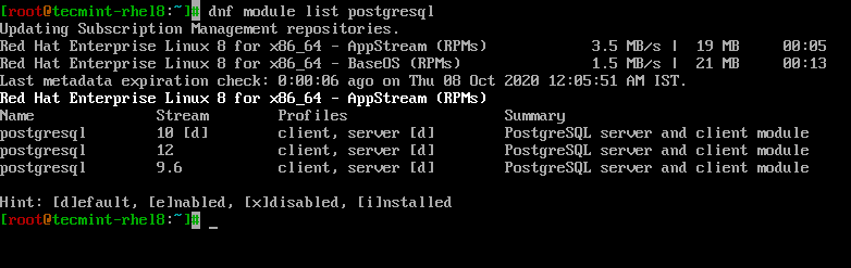 Elenca moduli per Postgresql