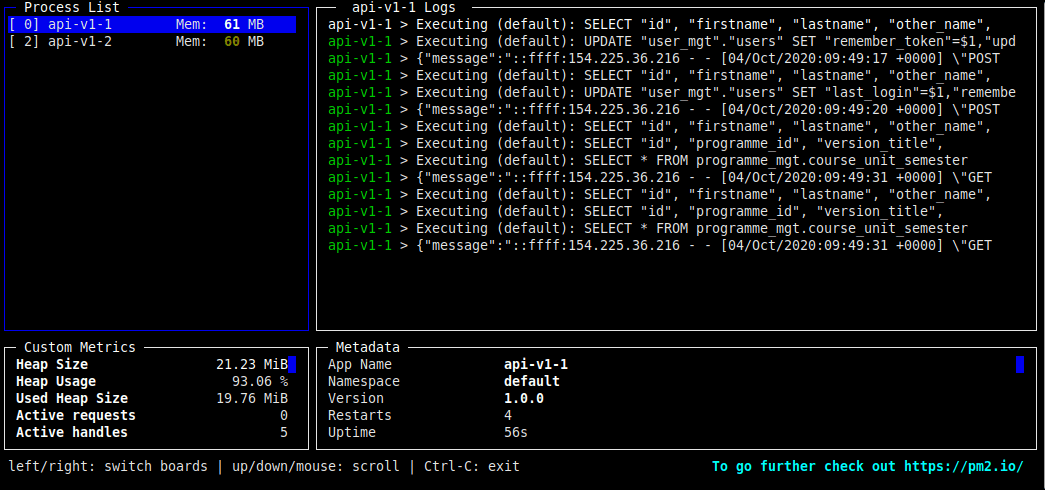 Monitorare Nodejs utilizzando PM2 sul terminale