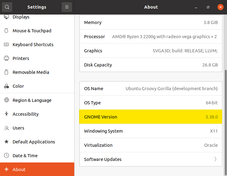 Verifica della versione di GNOME