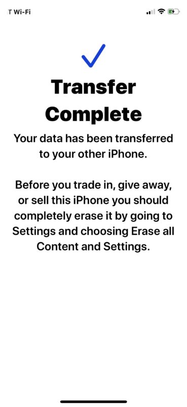 Trasferimento dei dati completato con lo strumento di migrazione di iPhone