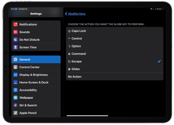 Rimappa il tasto mappamondo in modo che diventi il ​​tasto Esc su iPad Smart Keyboard