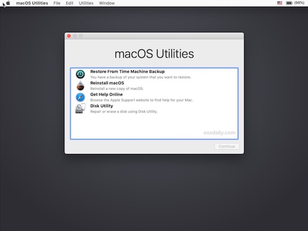Il Mac è stato avviato correttamente in Recovery