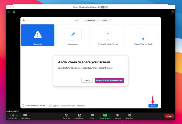 Come condividere lo schermo con lo zoom su Mac