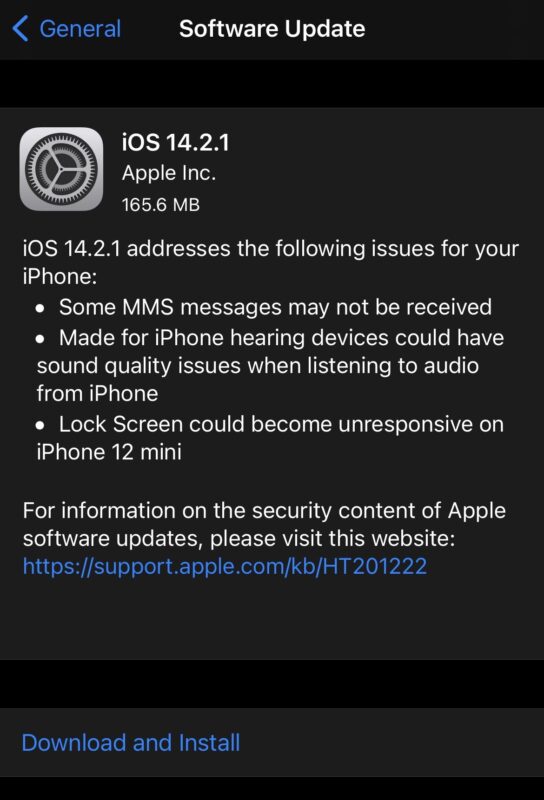 Aggiornamento iOS 14.2.1