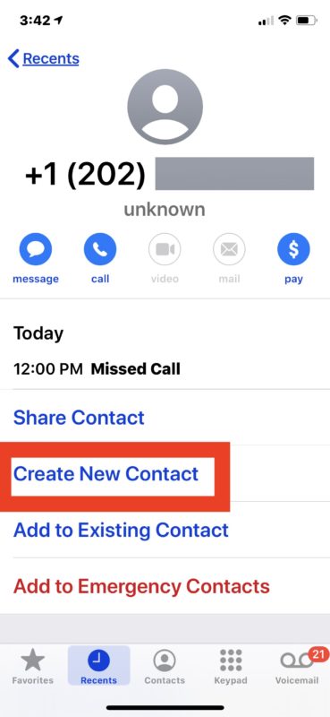 Come aggiungere un nuovo contatto iPhone direttamente dall'elenco delle telefonate