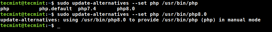 Imposta la versione di PHP 8
