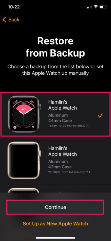 Come ripristinare Apple Watch dal backup