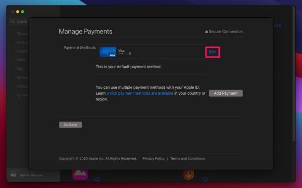 Come modificare il metodo di pagamento dell'ID Apple su Mac