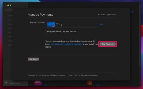 Come modificare il metodo di pagamento dell'ID Apple su Mac