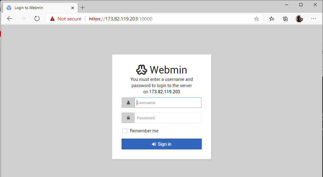 Accesso a Webmin