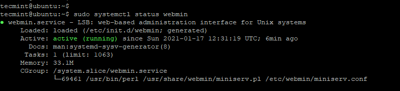 Controlla lo stato di Webmin su Ubuntu