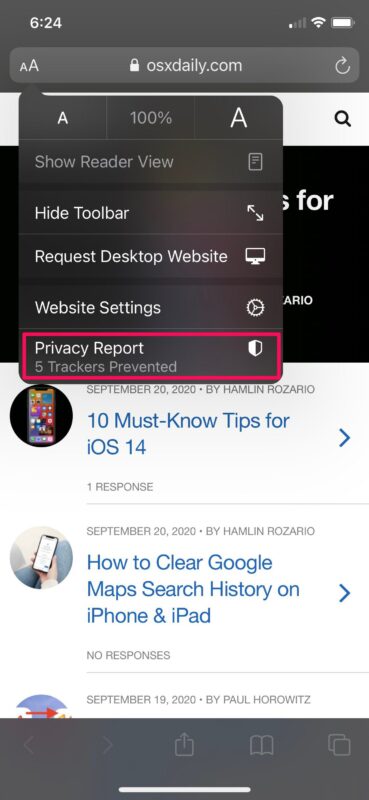 Come controllare il rapporto sulla privacy per i siti Web in Safari