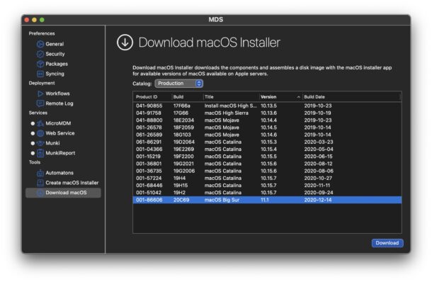 scaricare i programmi di installazione di macOS con l'app MDS