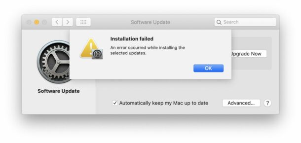 Installazione di macOS non riuscita Si è verificato un errore durante l'installazione degli aggiornamenti selezionati