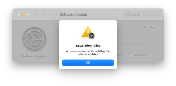 Errore di installazione di macOS non riuscita nell'aggiornamento software
