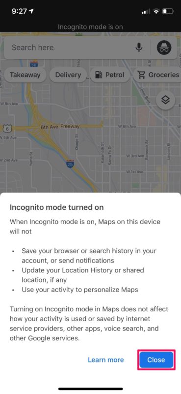 Come utilizzare la modalità di navigazione in incognito di Google Maps su iPhone e iPad