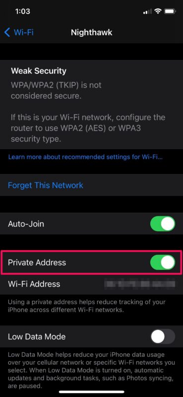 Come abilitare e disabilitare l'indirizzo Wi-Fi privato su iPhone e iPad per aumentare la privacy