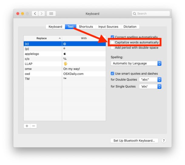 Come disabilitare la maiuscola automatica delle parole su Mac