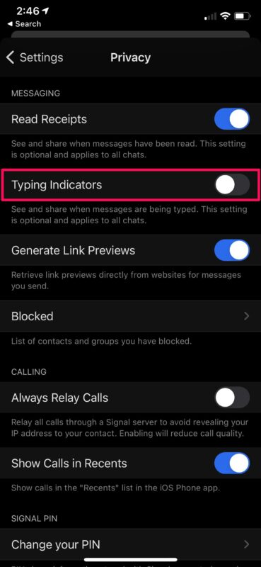 Come disabilitare gli indicatori di digitazione in Signal