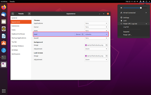 Tema di Ubuntu Adwaita GNOME Shell