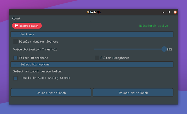 NoiseTorch soppressione del rumore del microfono Linux