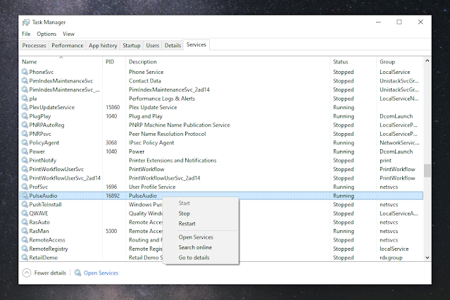 Servizi di Task Manager di Windows PulseAudio