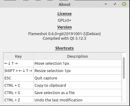 Tasti di scelta rapida Flameshot