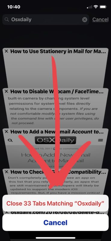 Scegli di chiudere le schede corrispondenti in Safari per iOS