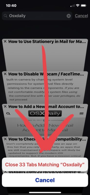 Scegli di chiudere le schede corrispondenti in Safari per iOS