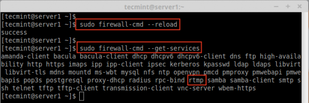 Conferma del servizio aggiunto nel firewall