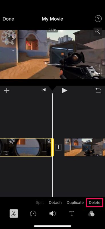 Come rimuovere una sezione centrale del video su iPhone e iPad con iMovie