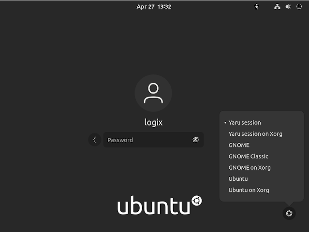 Elenco sessioni GDM GNOME 40 Ubuntu 21.04