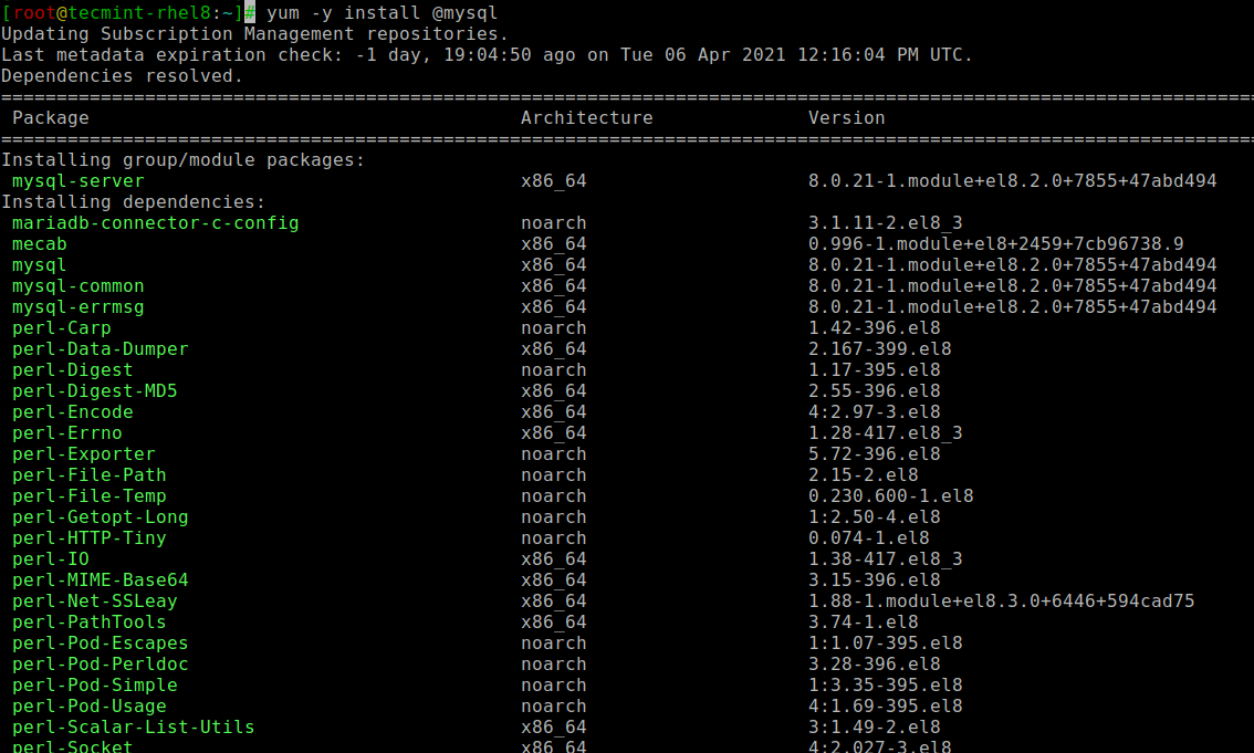Installa MySQL Server in RHEL 8