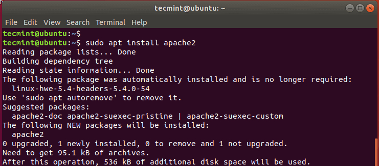 Installa Apache in Ubuntu