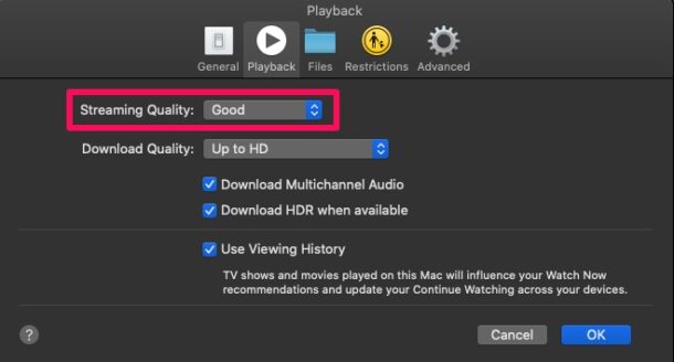 Come cambiare Apple TV + qualità di riproduzione su Mac