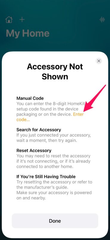 Come aggiungere l'accessorio HomeKit senza codice QR