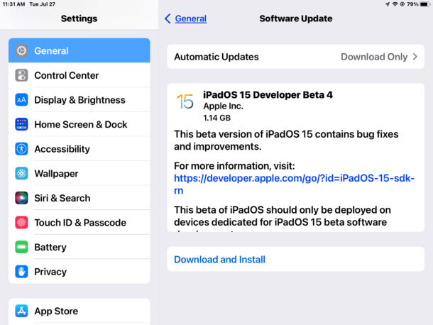 iOS 15 beta 4 e iPadOS 15 beta