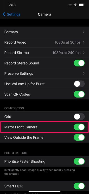 Come eseguire il mirroring della fotocamera anteriore su iPhone e iPad