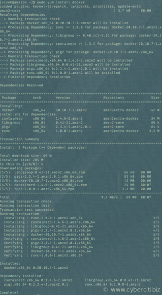 Installazione di Docker su Amazon Linux 2 AMI utilizzando il comando yum